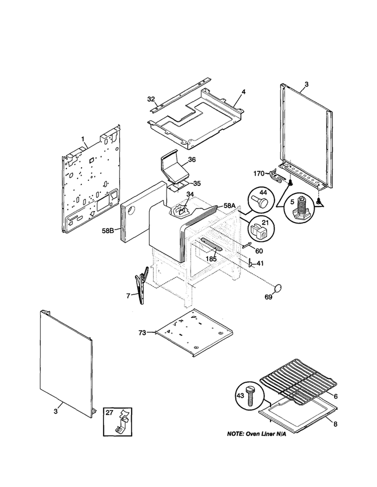 Body Diagram and Parts List for FPF311PHWA  Frigidaire Range