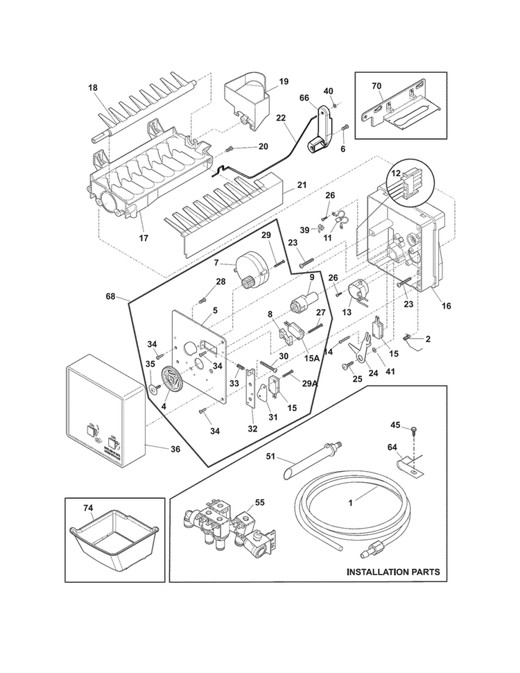 Freezer Ice Maker Diagram and Parts List for FPHF2399PF3  Frigidaire Refrigerator