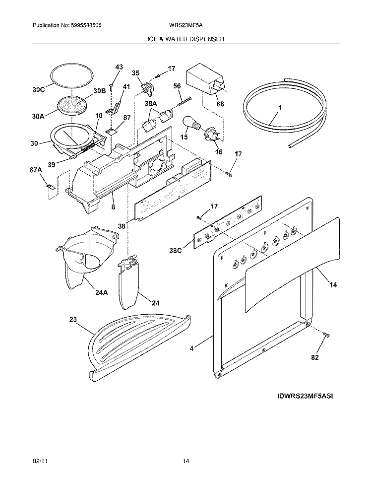 ICE & WATER DISPENSER Diagram and Parts List for WRS23MF5ASY  Crosley Refrigerator