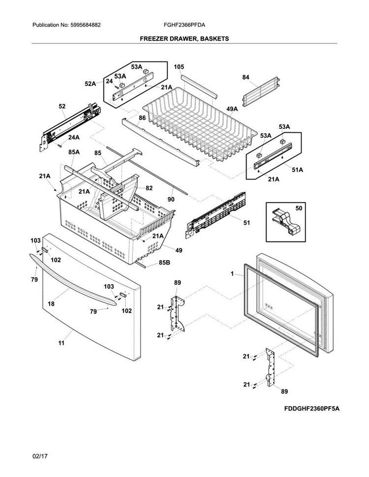 Freezer Door Diagram and Parts List for FGHF2366PFDA  Frigidaire Refrigerator