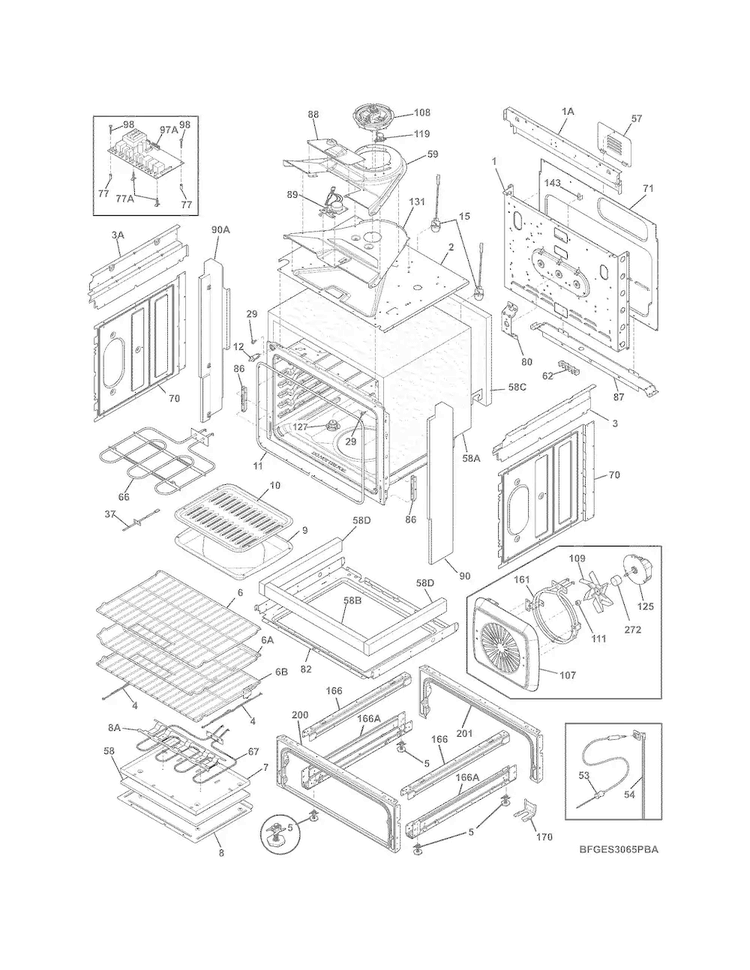 Body Diagram and Parts List for FGES3065PFA  Frigidaire Range