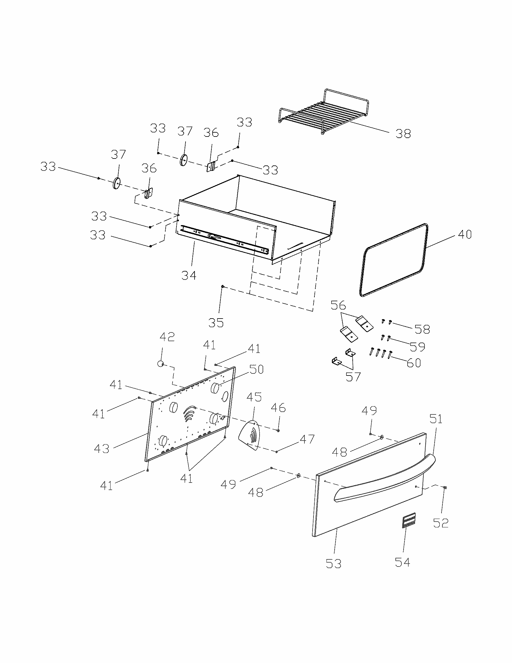 Drawer Diagram and Parts List for FGWD3065PF  Frigidaire Warming Drawer