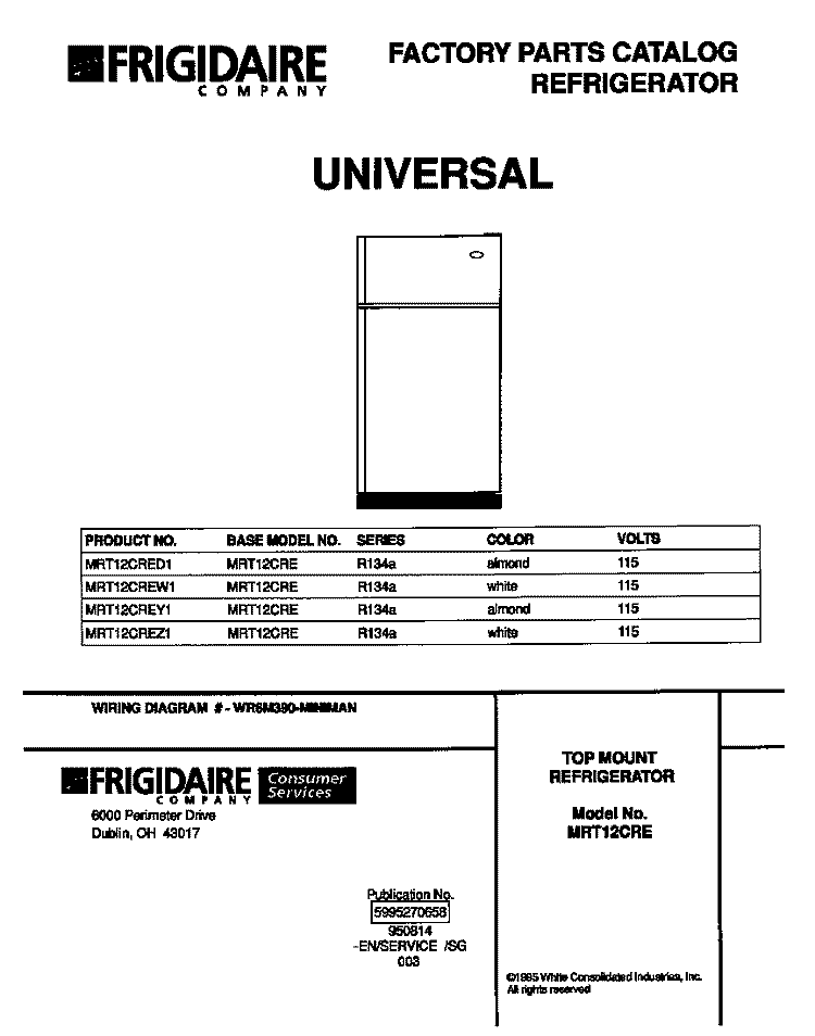 COVER Diagram and Parts List for MRT12CRED1  Frigidaire Refrigerator