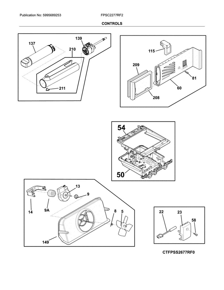 Controls Diagram and Parts List for FPSC2277RF2  Frigidaire Refrigerator
