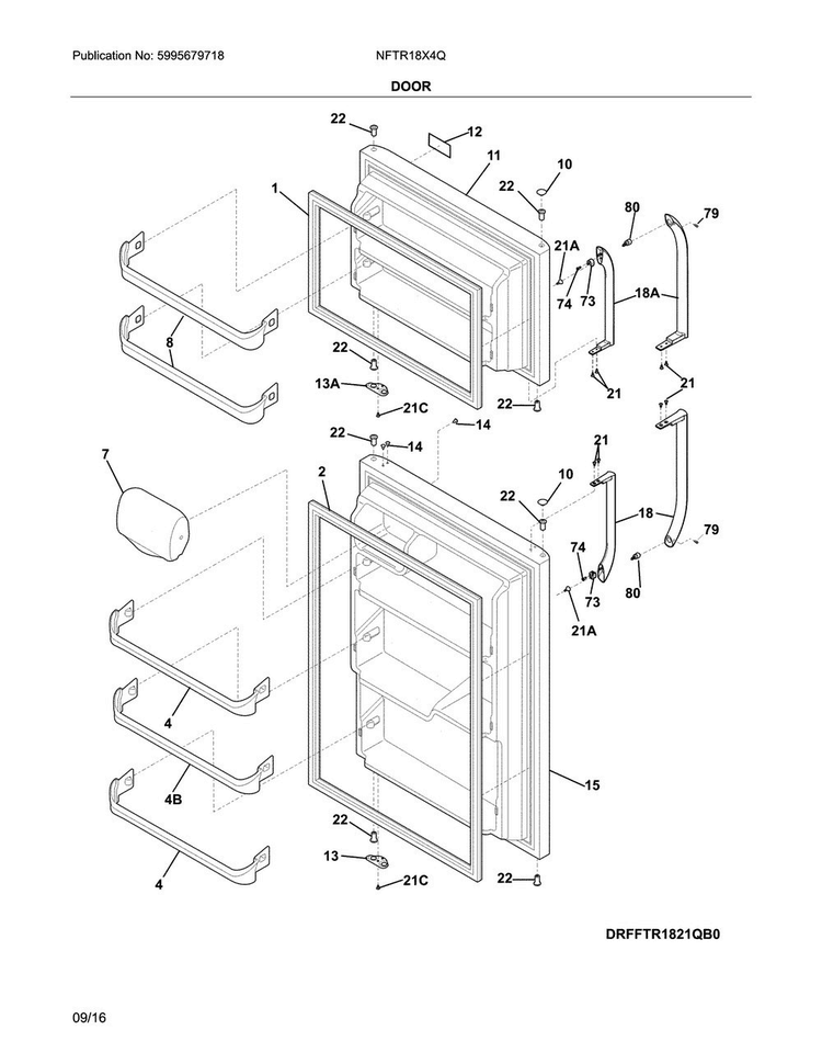Door Diagram and Parts List for NFTR18X4QW4A  Frigidaire Refrigerator