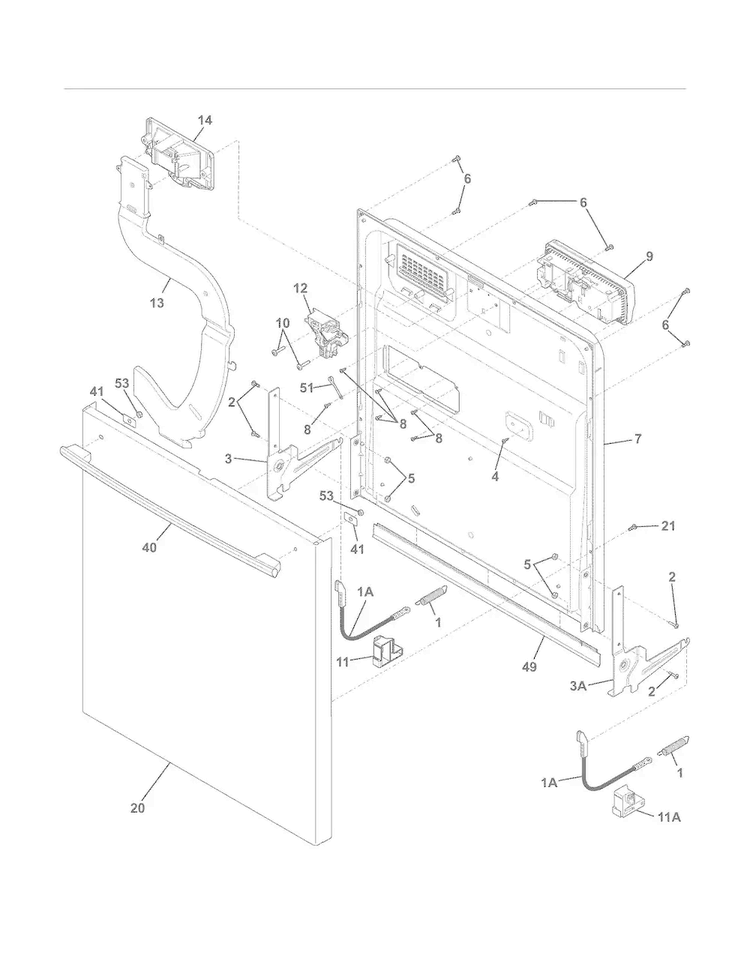 Door Diagram and Parts List for FPHD2485NF0A  Frigidaire Dishwasher