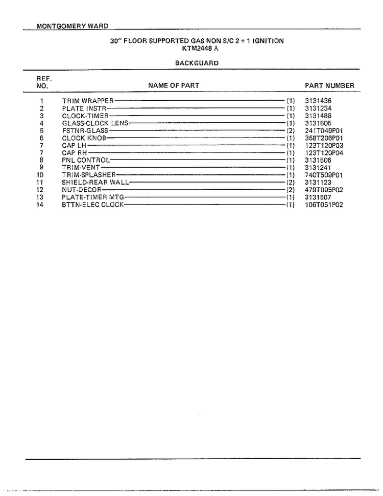 30` Floor Backguard Page 2 Diagram and Parts List for 3448A  Frigidaire Range