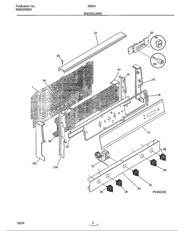Backguard Diagram and Parts List for 282240A  Frigidaire Range