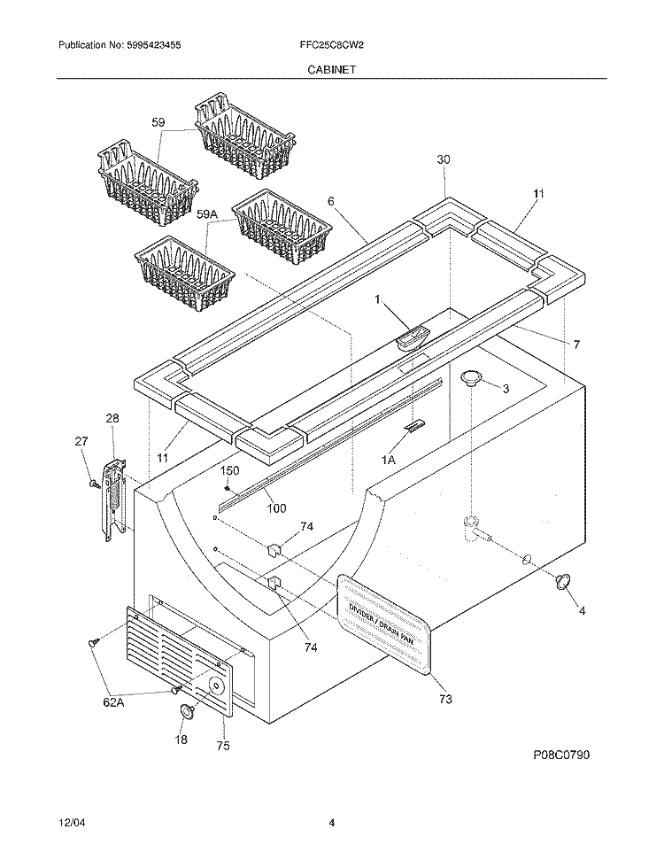 CABINET Diagram and Parts List for FFC25C8CW2  Frigidaire Freezer