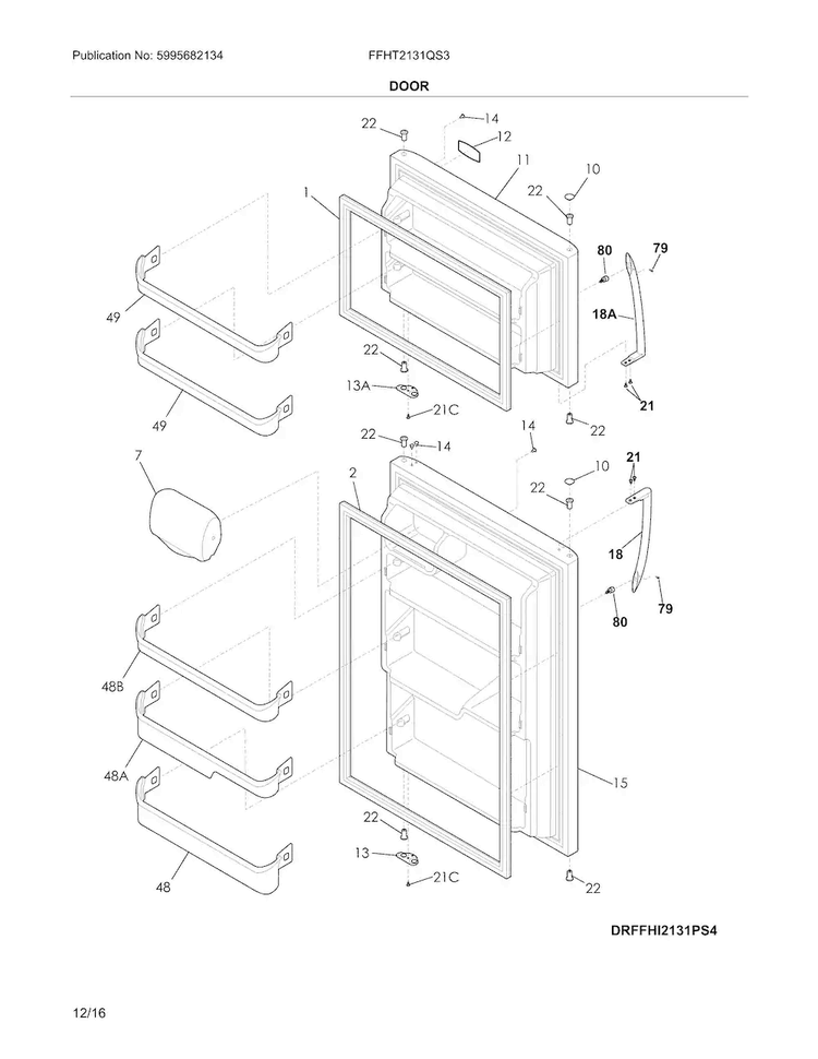 Door Diagram and Parts List for FFHT2131QS3  Frigidaire Refrigerator