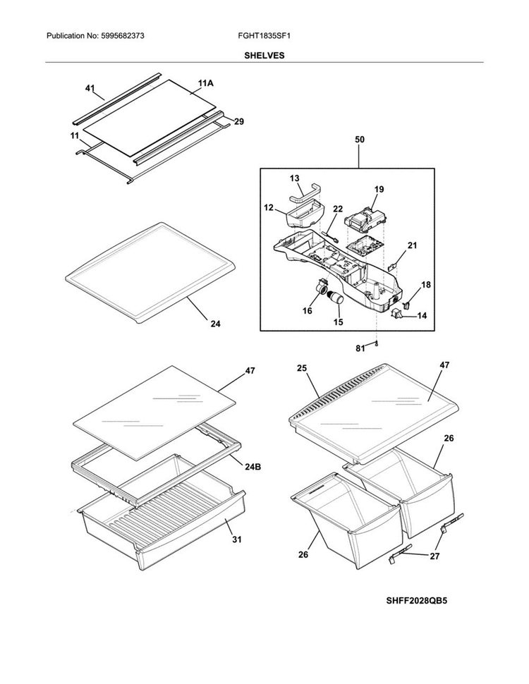 Shelves Diagram and Parts List for FGHT1835SF1  Frigidaire Refrigerator