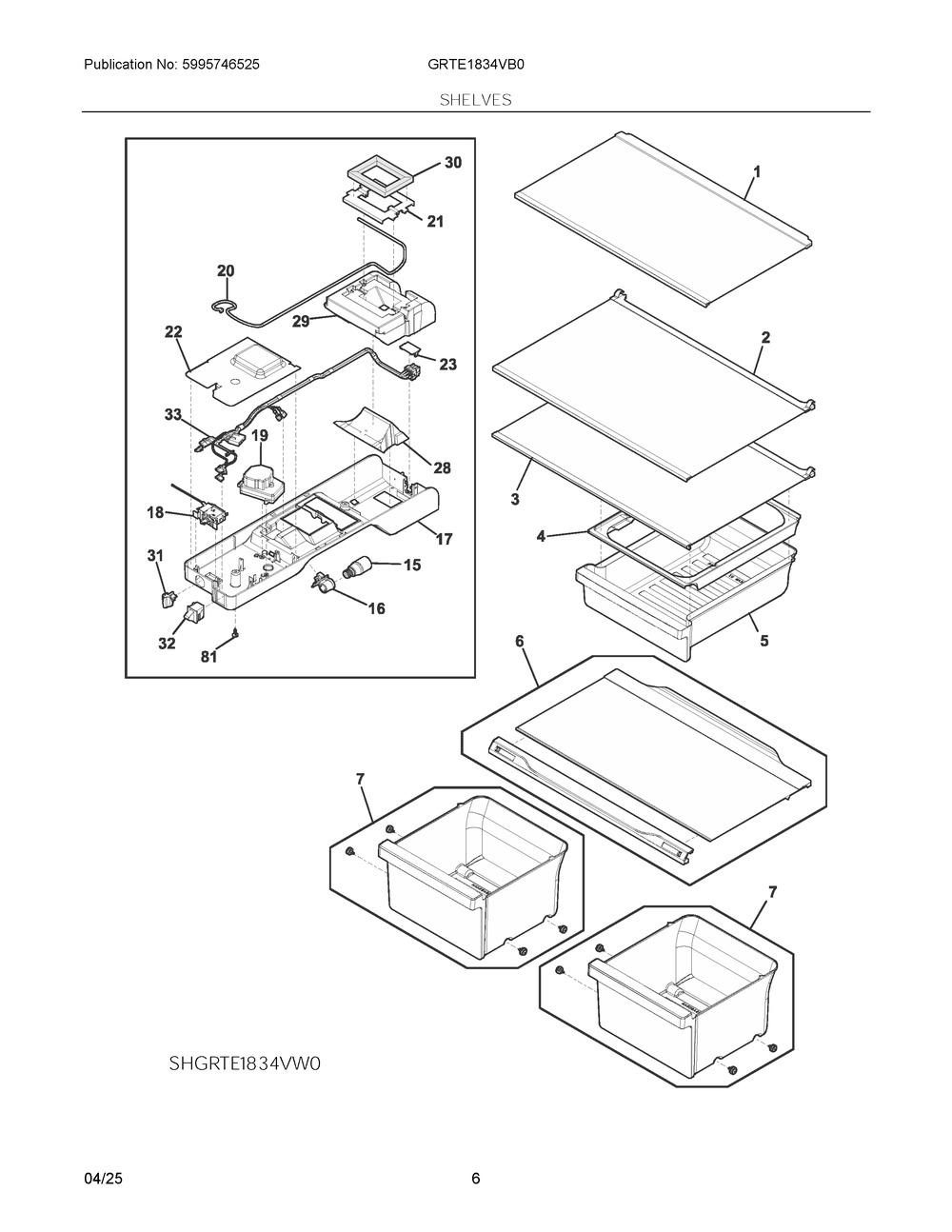 Shelves Diagram and Parts List for GRTE1834VB0  Frigidaire Refrigerator