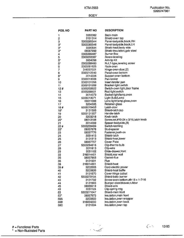 Body Page 2 Diagram and Parts List for 2883-81B  Frigidaire Range