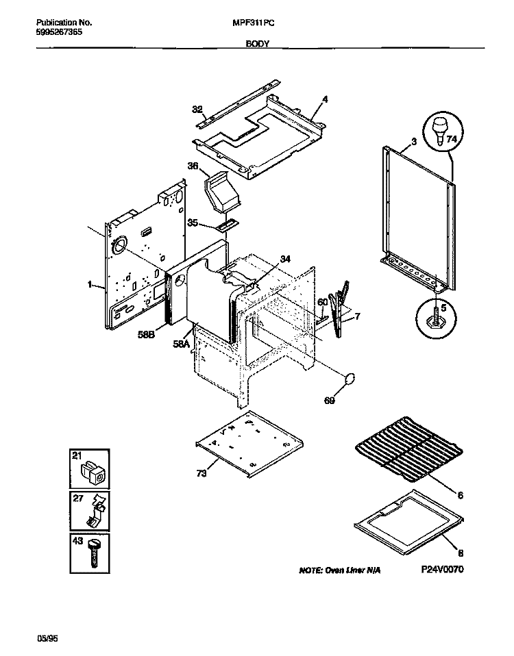 BODY Diagram and Parts List for MPF311PCDA  Tappan Range