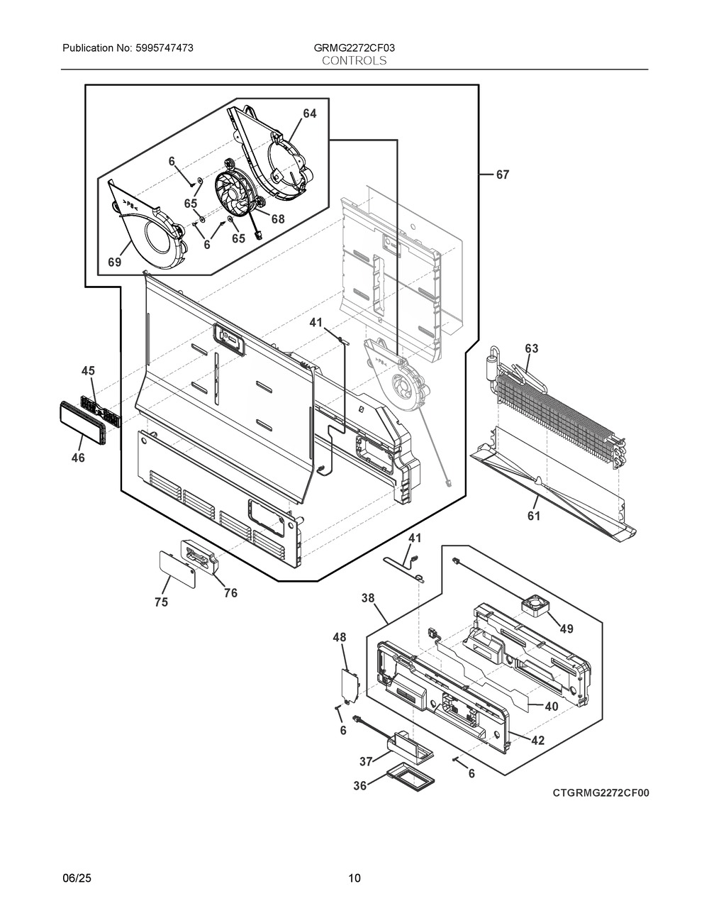 Controls Diagram and Parts List for GRMG2272CF03  Frigidaire Refrigerator