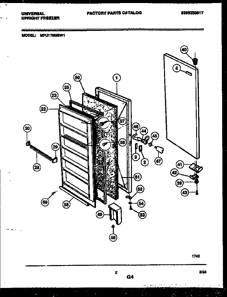 DOOR PARTS Diagram and Parts List for MFU17M3BW1  Frigidaire Freezer