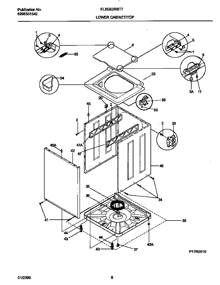 LOWER CABINET Diagram and Parts List for FLXG52RBT7  Frigidaire Washer Dryer Combo