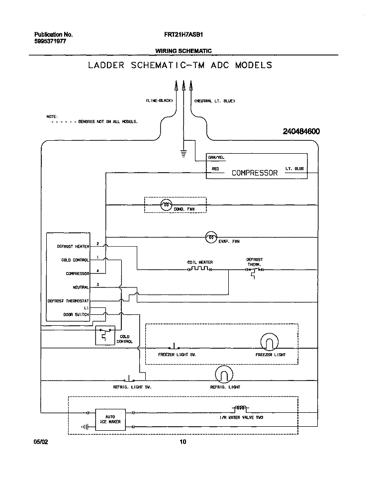 WIRING SCHEMATIC Diagram and Parts List for FRT21H7ASB1  Frigidaire Refrigerator