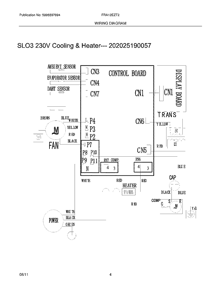 WIRING DIAGRAM Diagram and Parts List for FRA12EZT211  Frigidaire Air Conditioner
