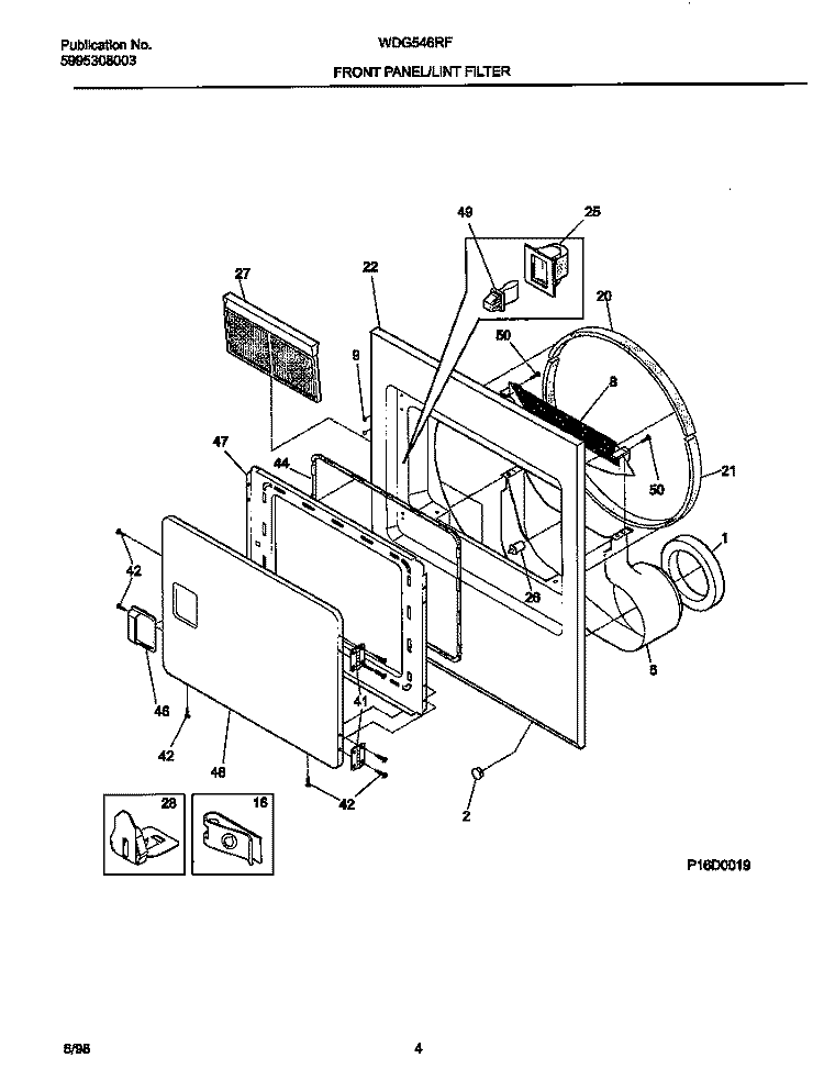 FRONT PANEL / LINT FILTER Diagram and Parts List for WDG546RFS0  Frigidaire Dryer