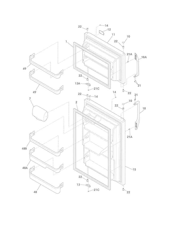 Doors Diagram and Parts List for FFTR2126NM8  Frigidaire Refrigerator