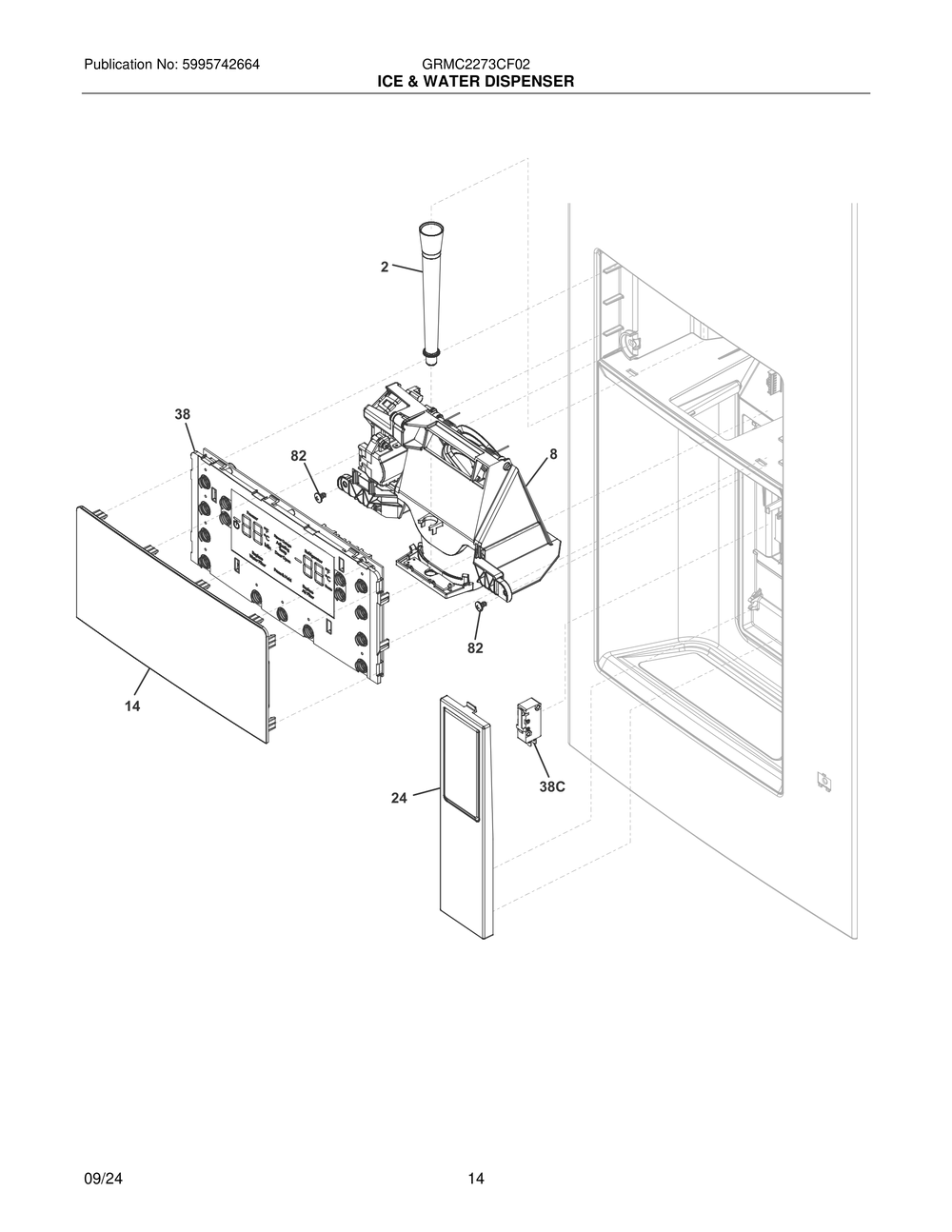 Ice And Water Dispenser Diagram and Parts List for GRMC2273CF02  Frigidaire Refrigerator