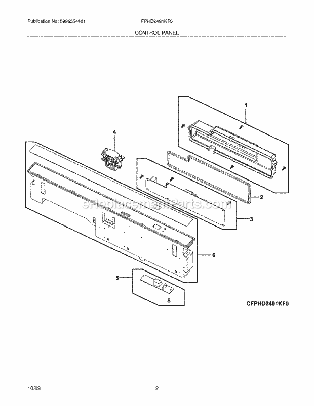 Control Panel Diagram and Parts List for FPHD2491KF0  Frigidaire Dishwasher