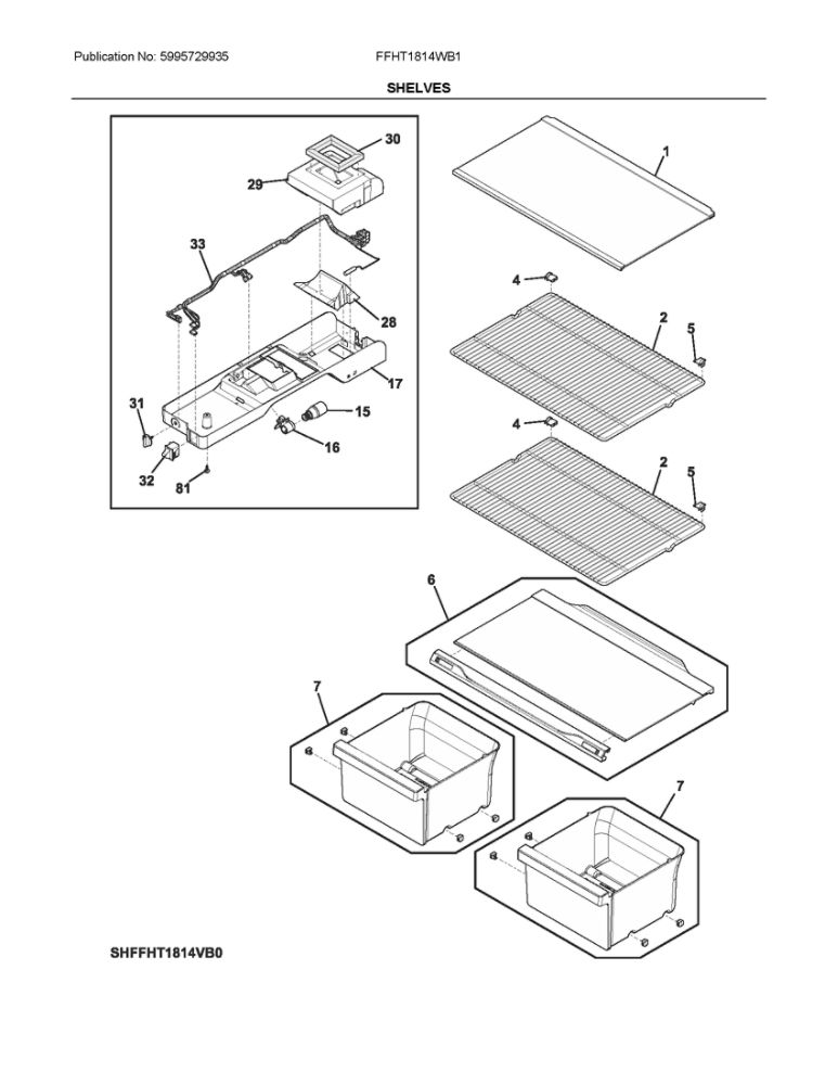Shelves Diagram and Parts List for FFHT1814WB1  Frigidaire Refrigerator