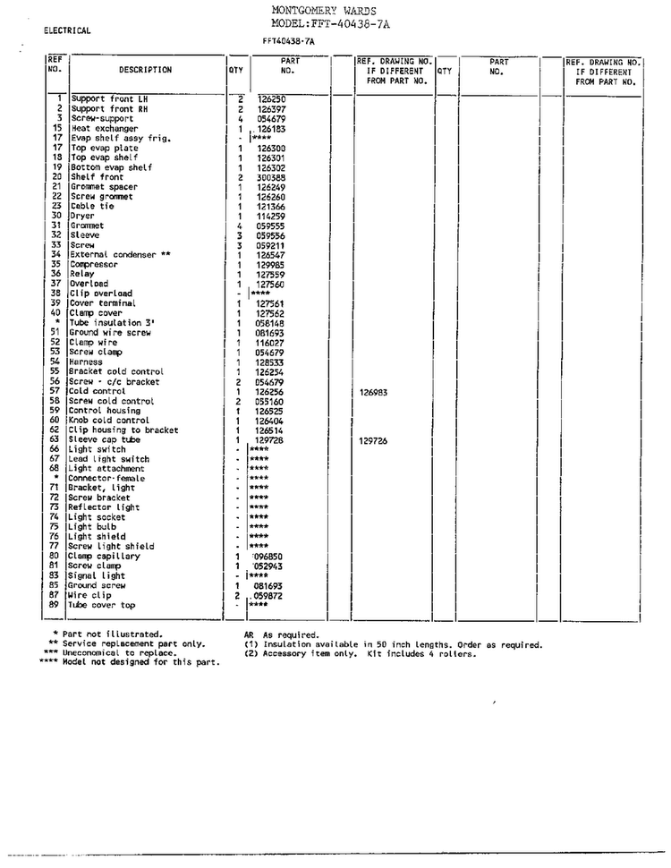 Electrical Systems Page 2 Diagram and Parts List for 40438-7A  Frigidaire Freezer