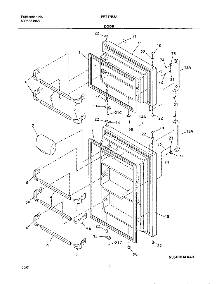 DOOR Diagram and Parts List for FRT17B3AT1  Frigidaire Refrigerator