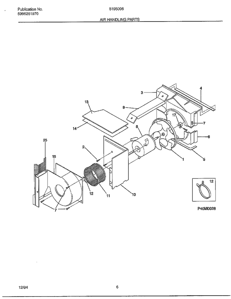 Air Handling Parts Diagram and Parts List for 5195006A  Frigidaire Air Conditioner