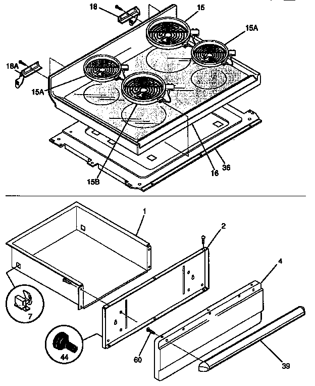 Top/drawer Diagram and Parts List for FEF367CA  Frigidaire Range
