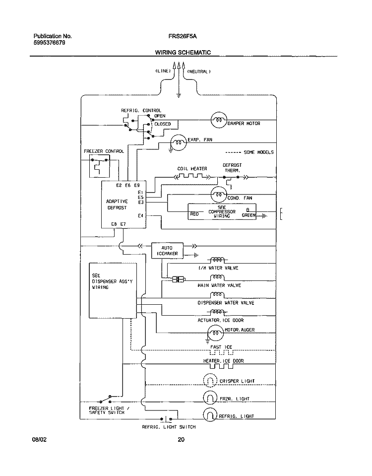 WIRING SCHEMATIC Diagram and Parts List for FRS26F5AQ5  Frigidaire Refrigerator
