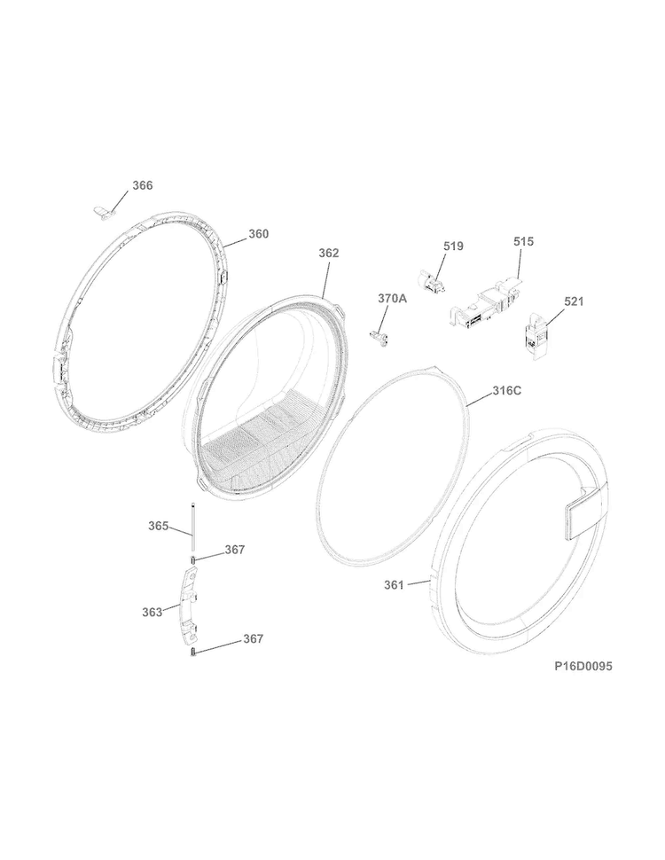 Door Diagram and Parts List for EIED200QSW00  Electrolux Dryer