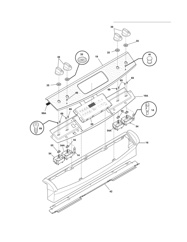 Backguard Diagram and Parts List for CFES3035LS3  Frigidaire Range