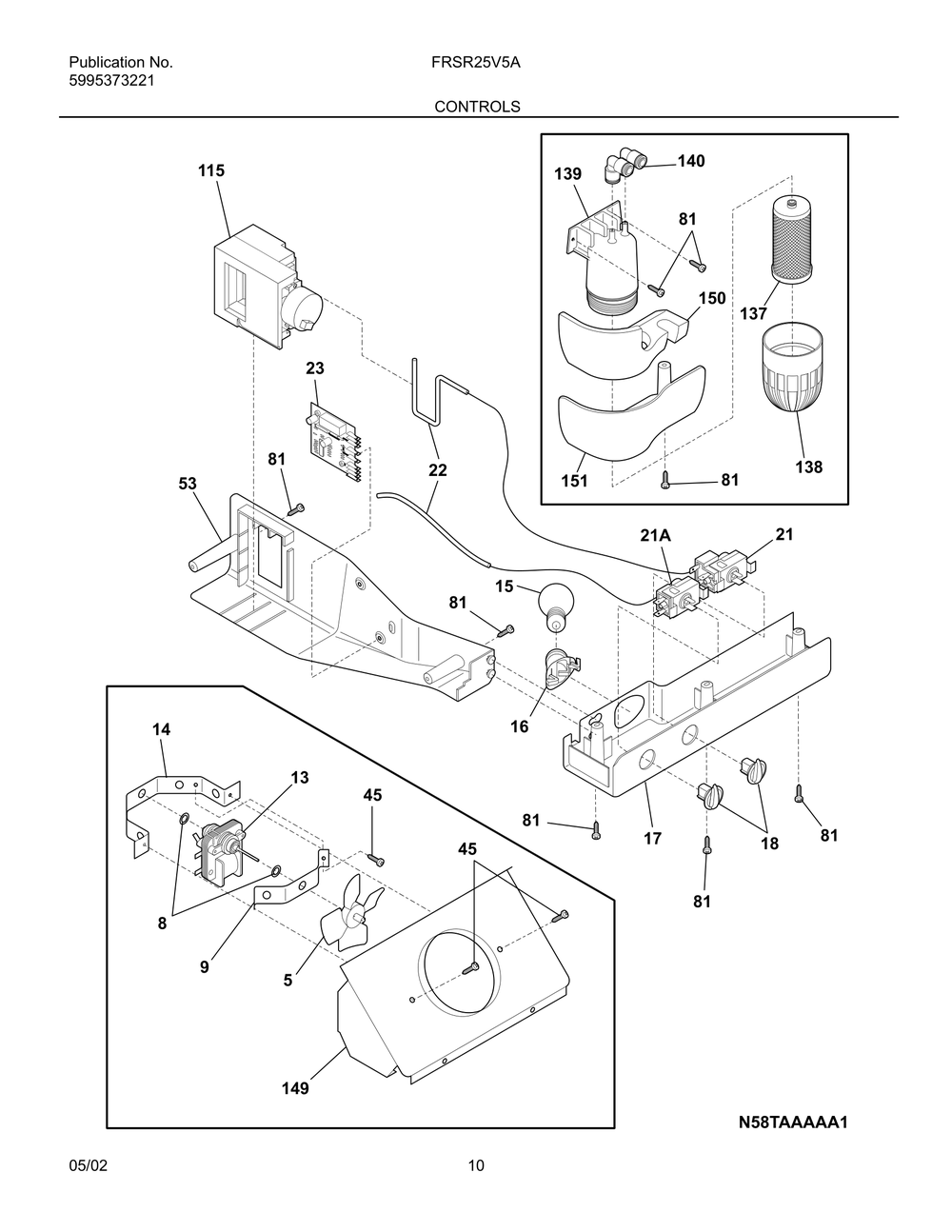 Controls Diagram and Parts List for FRSR25V5AQ1  Frigidaire Refrigerator