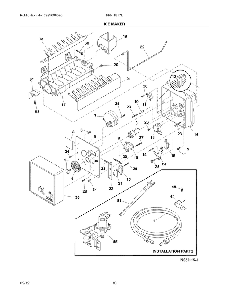 Ice Maker Diagram and Parts List for FFHI1817LB6  Frigidaire Refrigerator