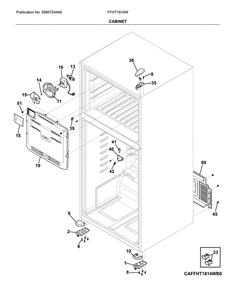 Cabinet Diagram and Parts List for FFHT1814WW0  Frigidaire Refrigerator