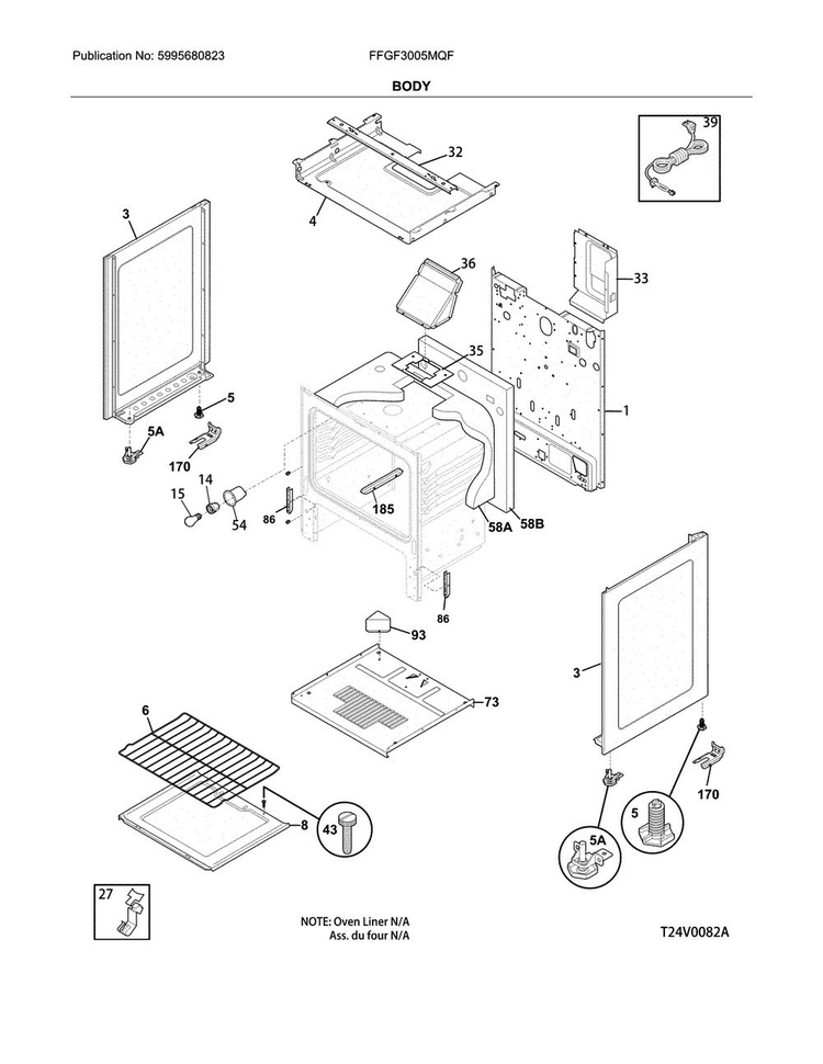 Body Diagram and Parts List for FFGF3005MQF  Frigidaire Range