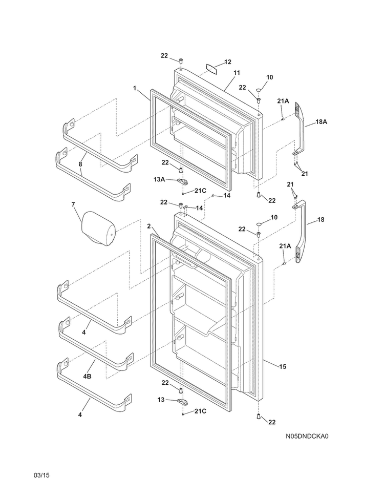 Doors Diagram and Parts List for FFHT1816PS4  Frigidaire Refrigerator