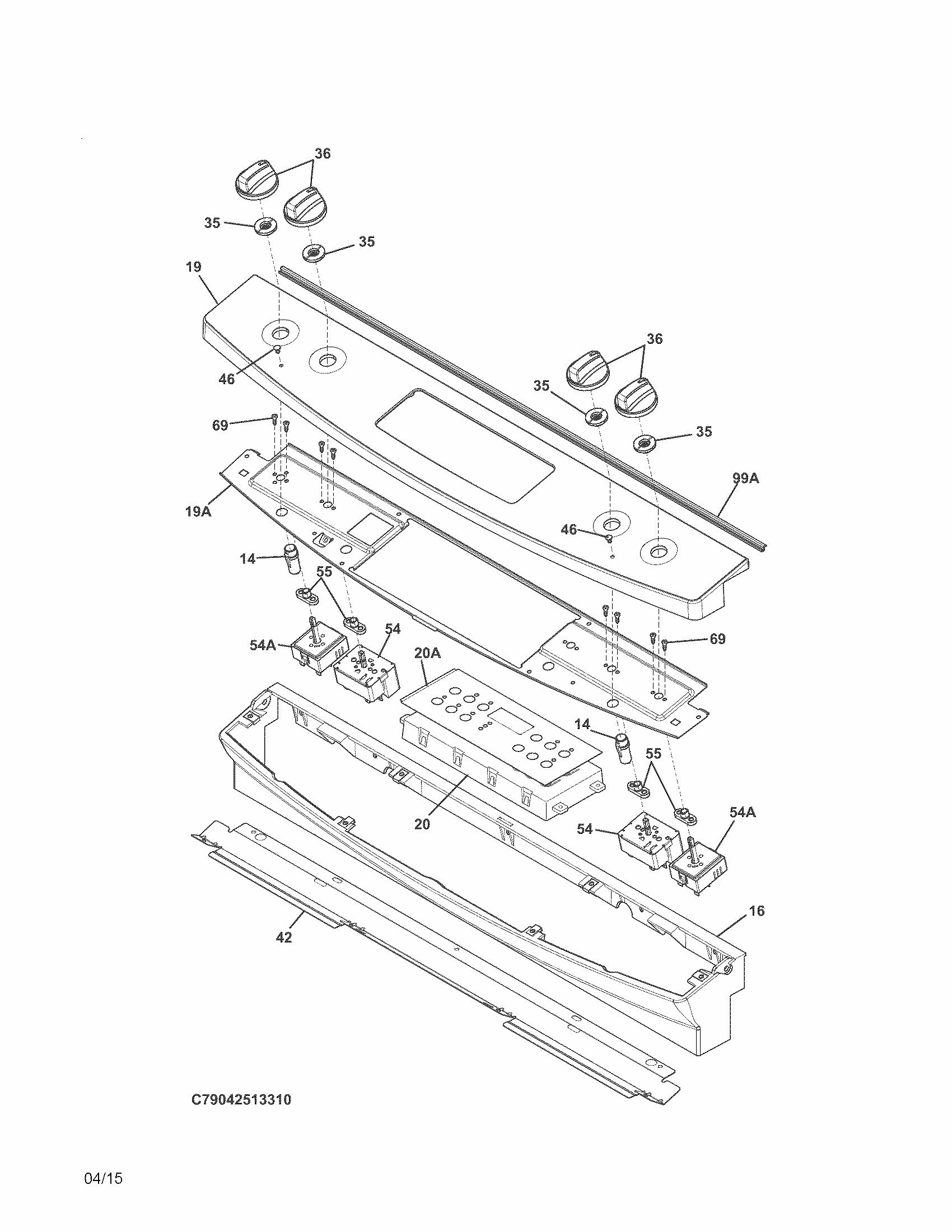 Backguard Diagram and Parts List for 79042513311  Kenmore Range