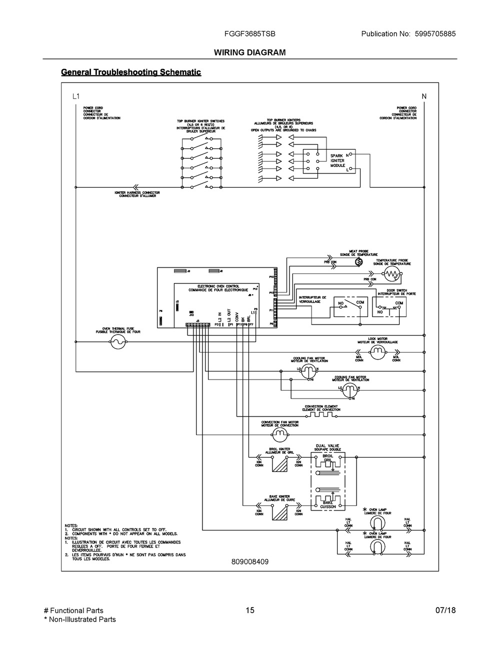 Wiring Diagram Diagram and Parts List for FGGF3685TSB  Frigidaire Range