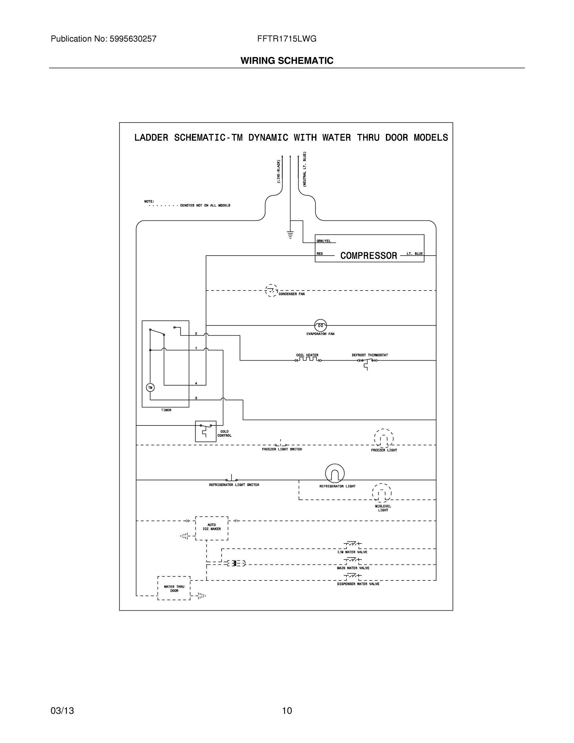 10 - WIRING SCHEMATIC Diagram and Parts List for FFTR1715LWG  Frigidaire Refrigerator
