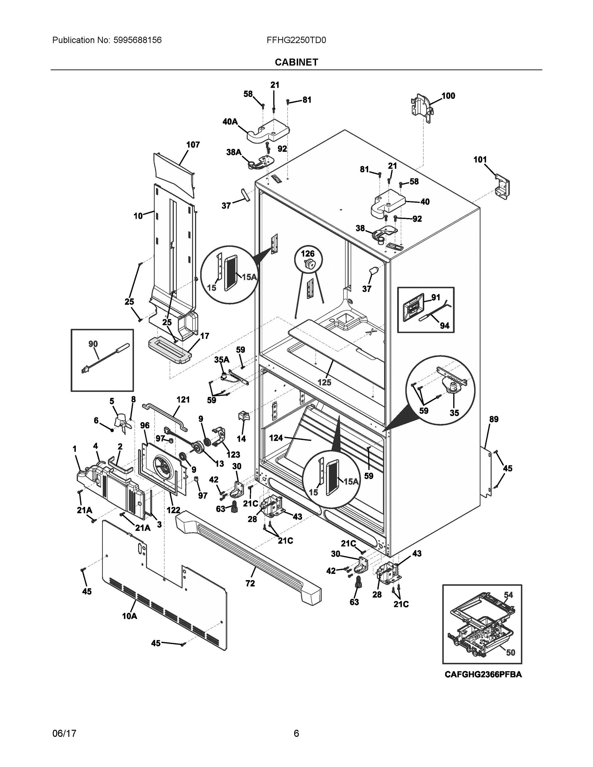 04 - CABINET Diagram and Parts List for FFHG2250TD0  Frigidaire Refrigerator
