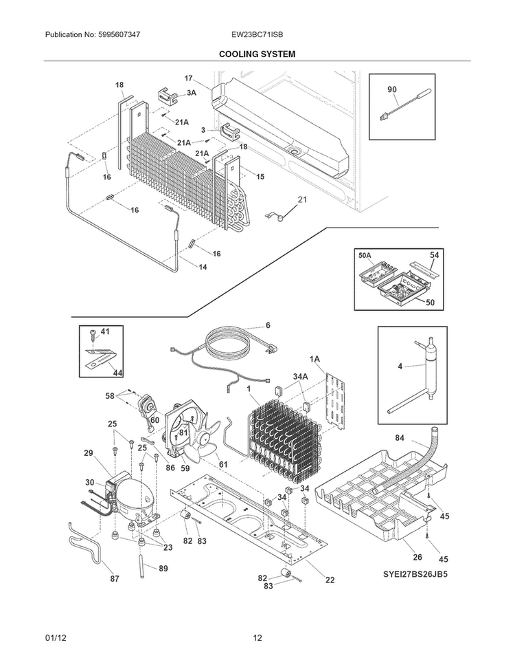 Cooling System Diagram and Parts List for EW23BC71ISB  Electrolux Refrigerator