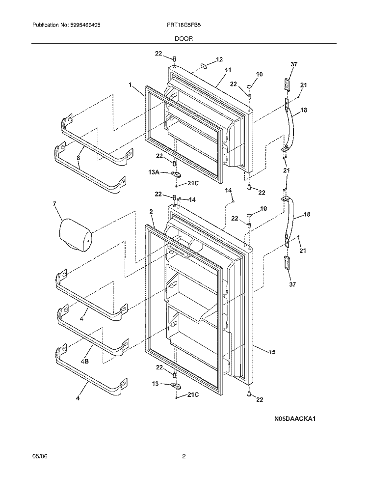 DOOR Diagram and Parts List for FRT18G5FB5  Frigidaire Refrigerator