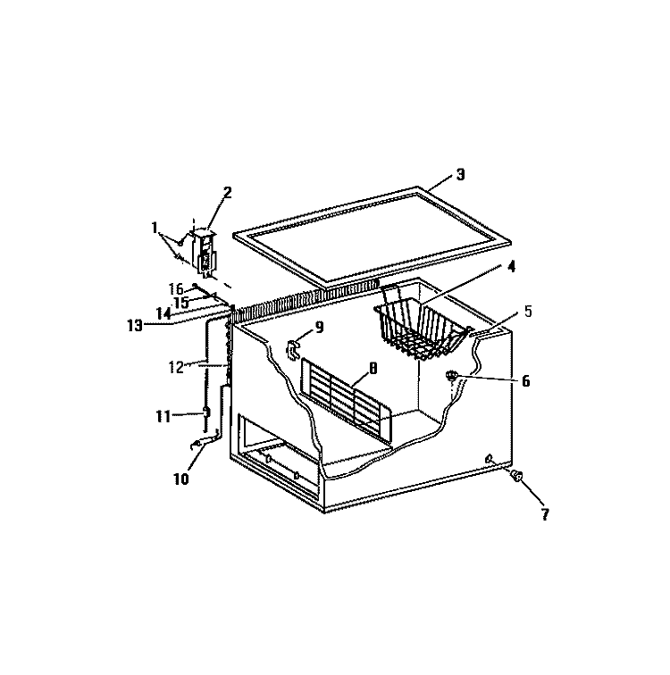 CABINET EXTERIOR & INTERIOR Diagram and Parts List for CF5DL1  Frigidaire Freezer