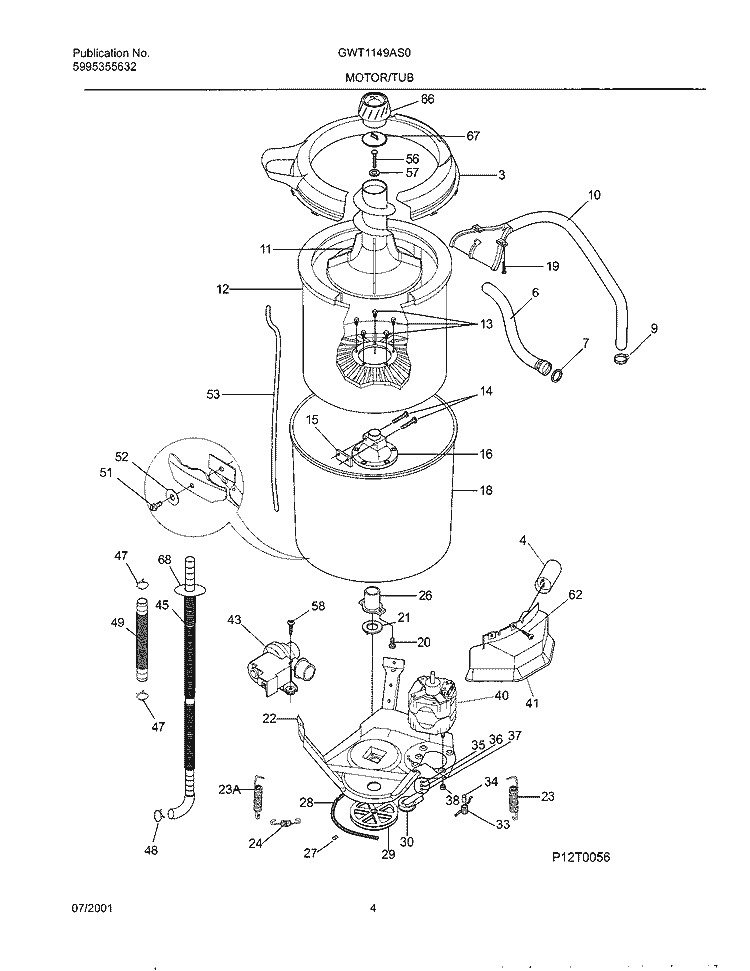WSHR MTR, HOSE Diagram and Parts List for GWT1149AS0  Gibson Washer