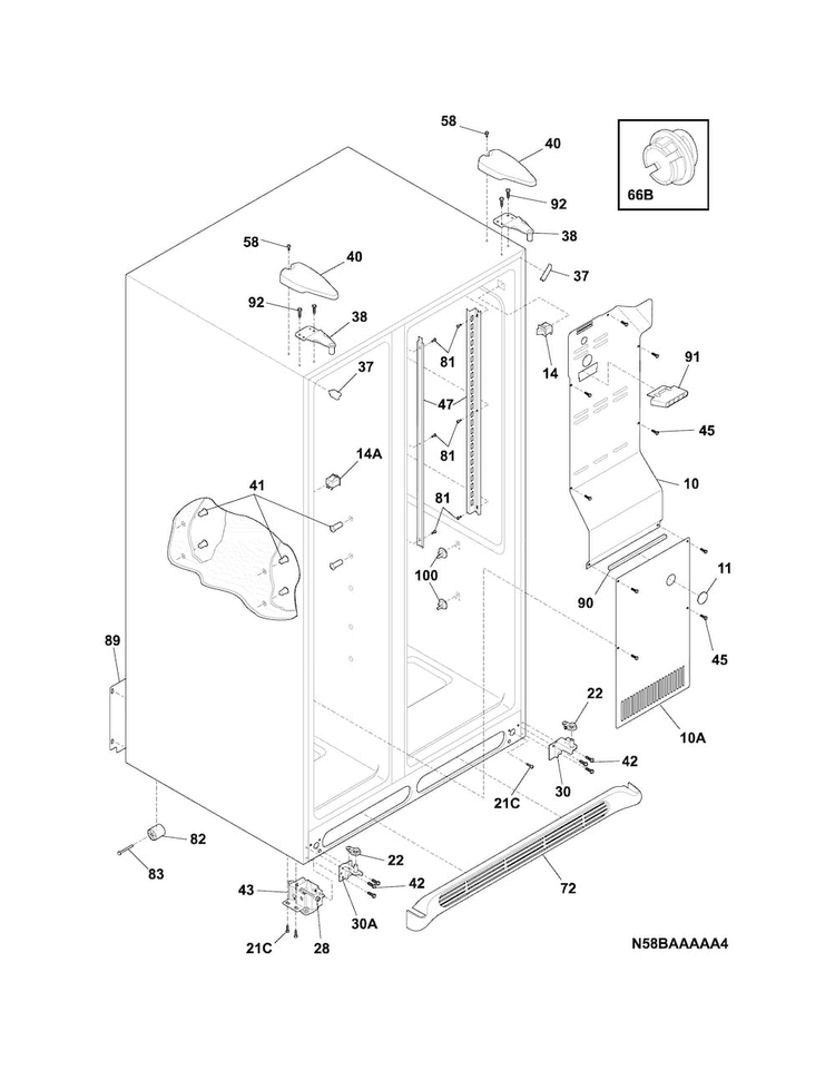 Cabinet Diagram and Parts List for FFHS2611PFCA  Frigidaire Refrigerator
