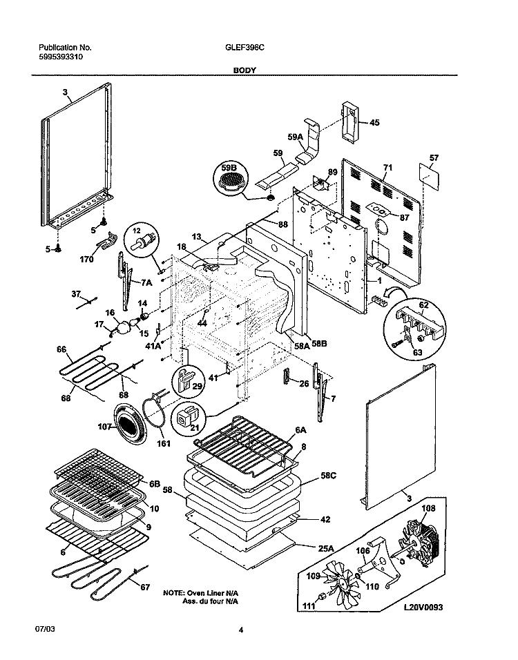 BODY Diagram and Parts List for GLEF396CSB  Frigidaire Range